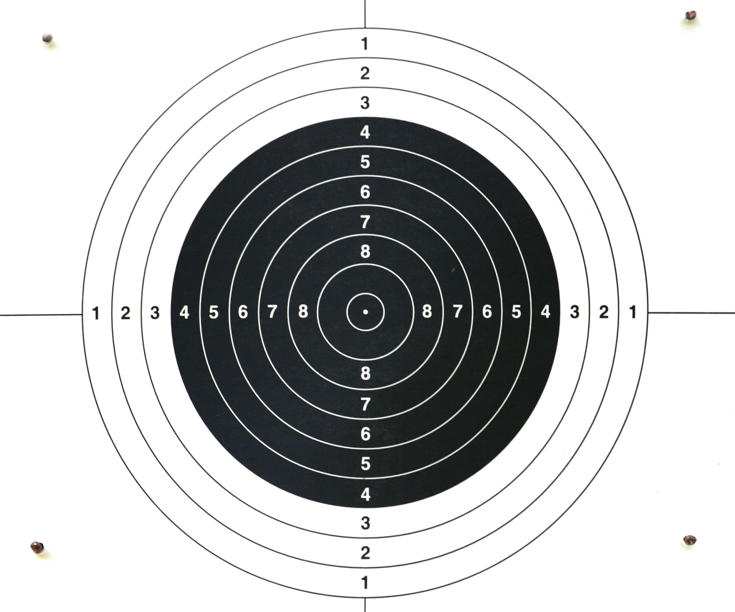 Black and white shooting target with numbered rings