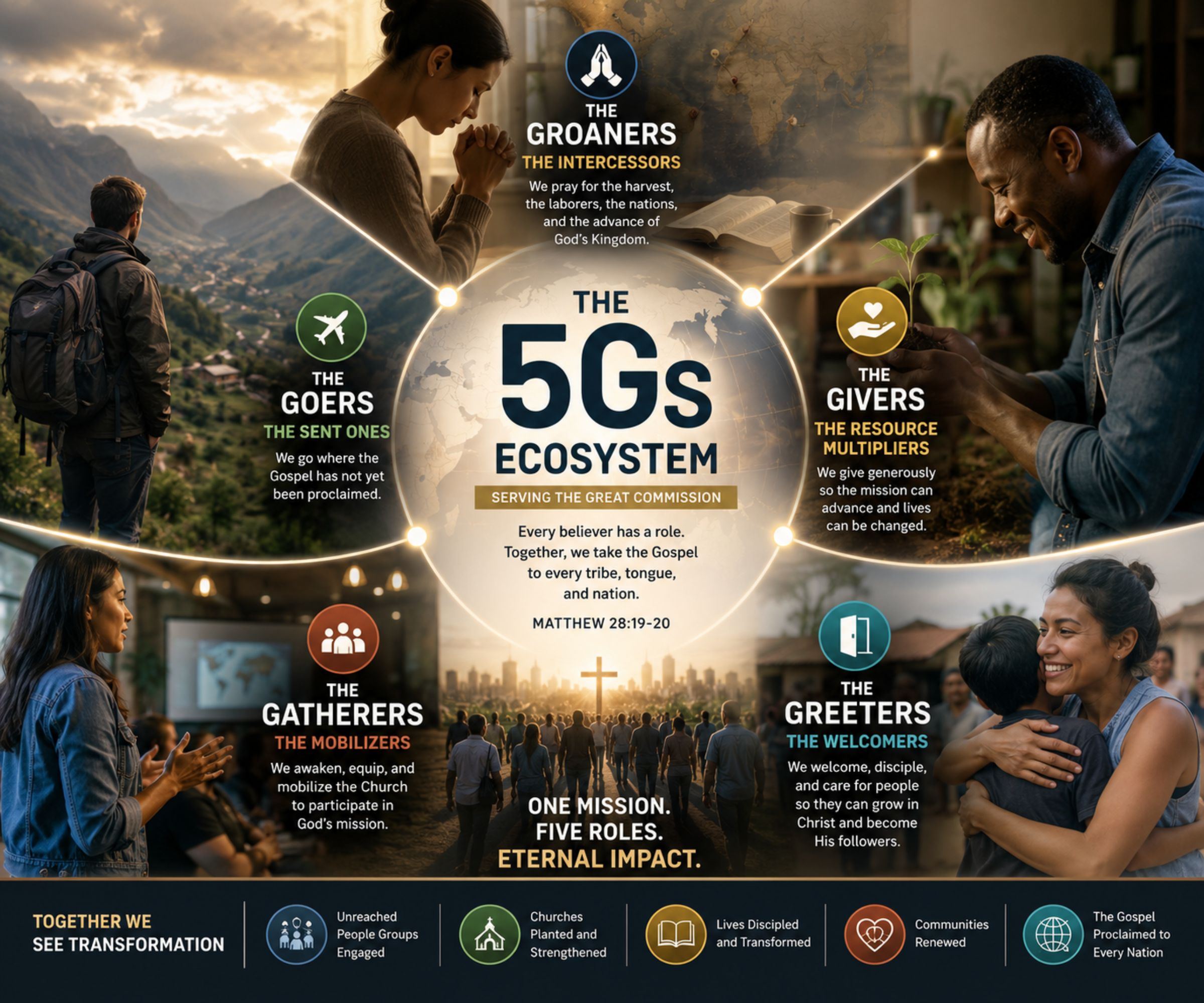 Christian 5Gs mission ecosystem infographic