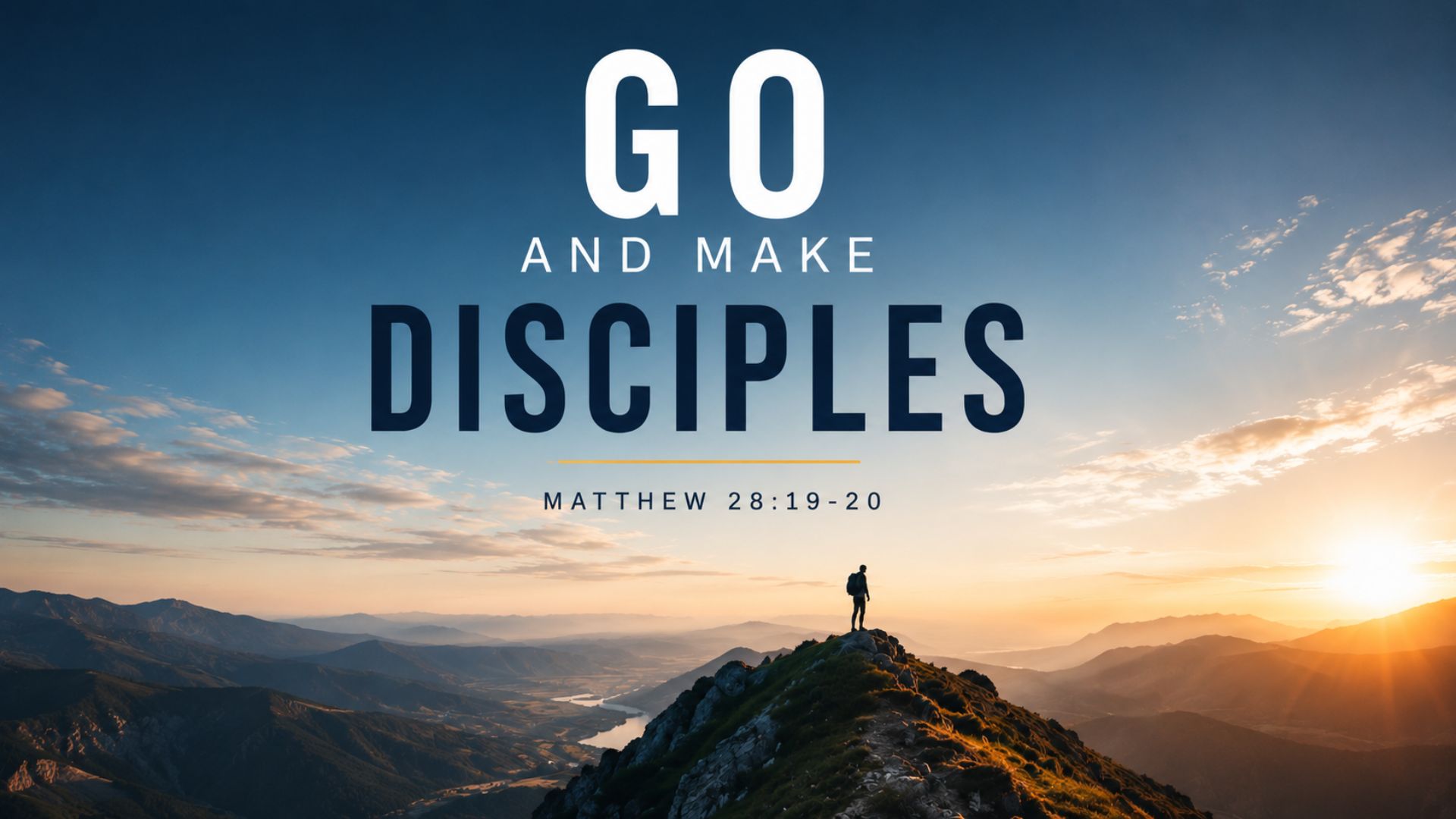 Person on mountain with Great Commission verse